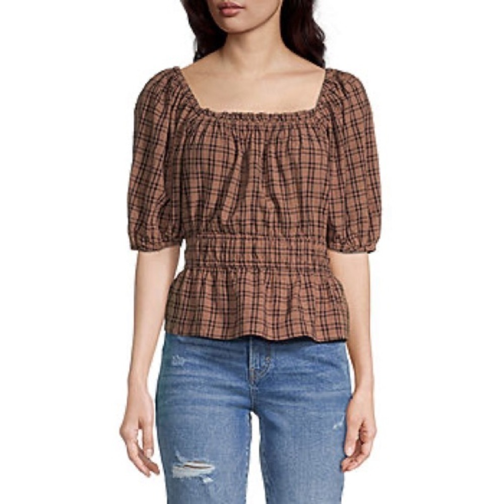 NWT a.n.a Womens Square Neck Elbow Sleeve Blouse